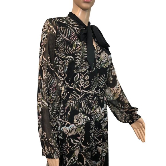 SOLD BANANA REPUBLIC Women Retro Button Up Flare Maxi Dress Floral High Tie Neck - Picture 5 of 12